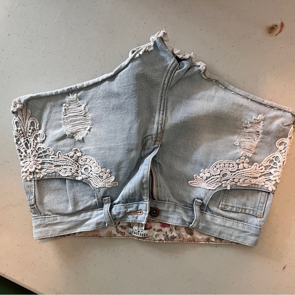 Forever 21 Light Blue High Waist Denim Shorts
